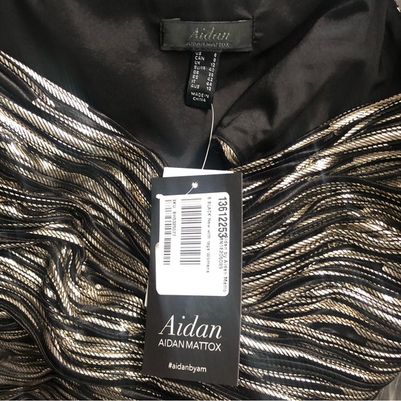 Aidan Mattox Metallic Striped V-Neck A-Line Midi Dress Party Cocktail Dress - Picture 8 of 10